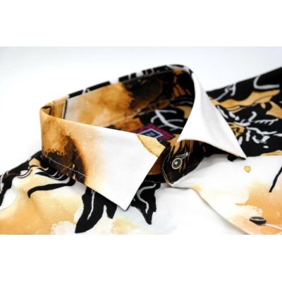 MCQUEEN Koszula męska żółta MC051 liście czarne | Sklep GriShop.eu | Koszule