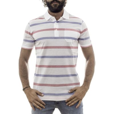 AMERIGO VESPUCCI T-shirt Polo męski biała w paski AV4 | Sklep GriShop.eu | Koszulki