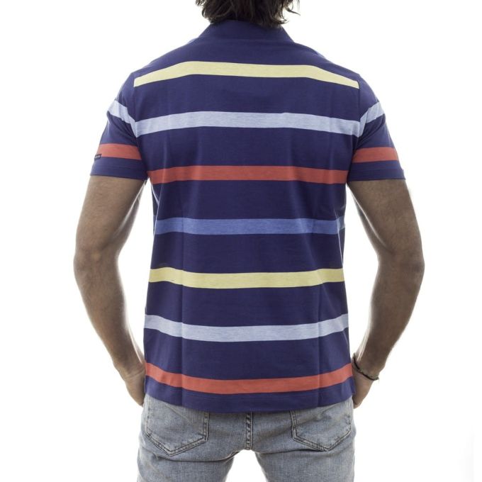 AMERIGO VESPUCCI T-shirt Polo męski granatowy, kolorowe paski AV14 | Sklep GriShop.eu | Koszulki