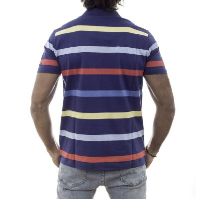 AMERIGO VESPUCCI T-shirt Polo męski granatowy, kolorowe paski AV14 | Sklep GriShop.eu | Koszulki