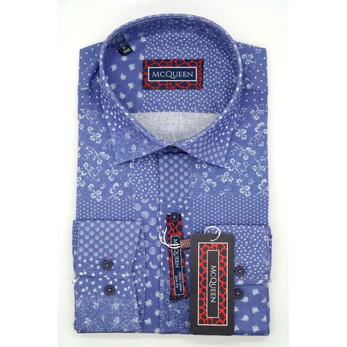 MCQUEEN Koszula męska niebieska MC049 drobny wzór | Sklep GriShop.eu | Koszule