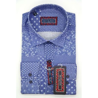 MCQUEEN Koszula męska niebieska MC049 drobny wzór | Sklep GriShop.eu | Koszule