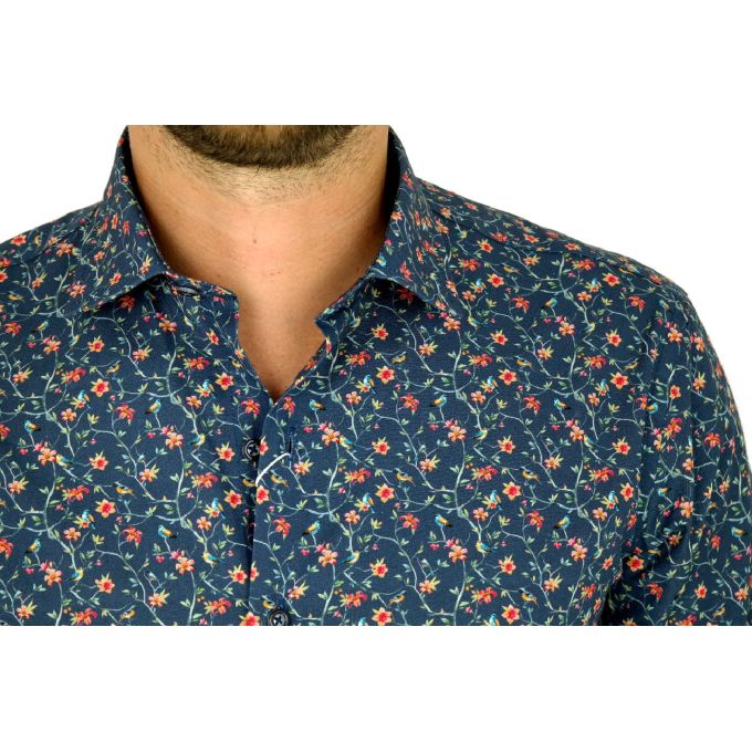 MCQUEEN Koszula męska granatowa MC052 w kwiatki | Sklep GriShop.eu | Koszule