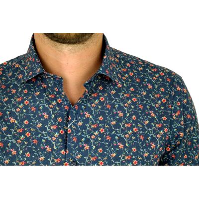 MCQUEEN Koszula męska granatowa MC052 w kwiatki | Sklep GriShop.eu | Koszule