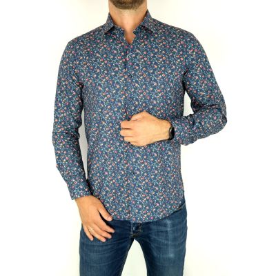 MCQUEEN Koszula męska granatowa MC052 w kwiatki | Sklep GriShop.eu | Koszule