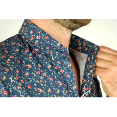 MCQUEEN Koszula męska granatowa MC052 w kwiatki | Sklep GriShop.eu | Koszule