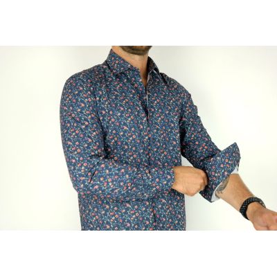 MCQUEEN Koszula męska granatowa MC052 w kwiatki | Sklep GriShop.eu | Koszule