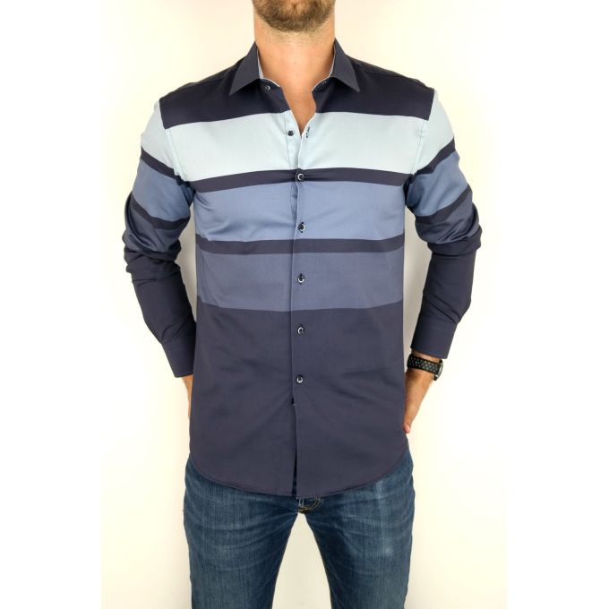 MCQUEEN Koszula męska w pasy MC059 granatowa | Sklep GriShop.eu | Koszule