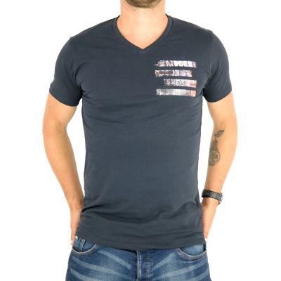 GIOVANNI PERA T-shirt męski granatowy TGP64 serek, rock | Grishop | Koszulki