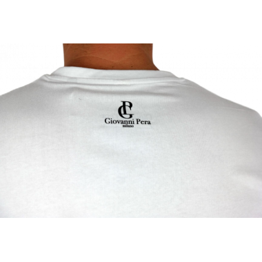 GIOVANNI PERA T-shirt męski biały TGP69 serek, gazeta
