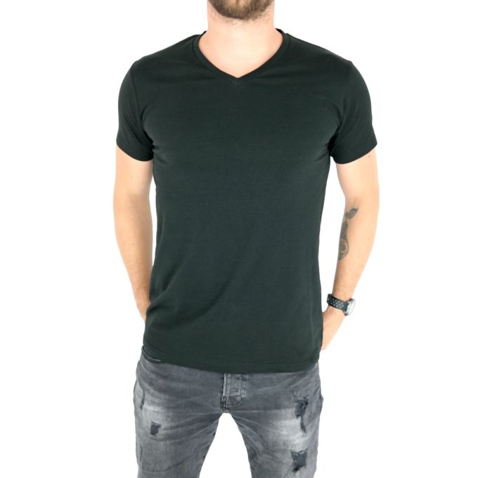 GIOVANNI PERA T-shirt męski czarny w serek TGP110 gładki | Sklep GriShop.eu | Koszulki