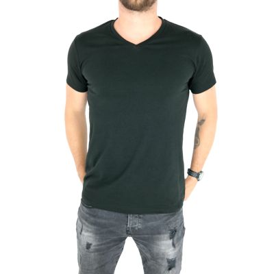 GIOVANNI PERA T-shirt męski czarny w serek TGP110 gładki | Sklep GriShop.eu | Koszulki