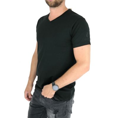 GIOVANNI PERA T-shirt męski czarny w serek TGP110 gładki | Sklep GriShop.eu | Koszulki
