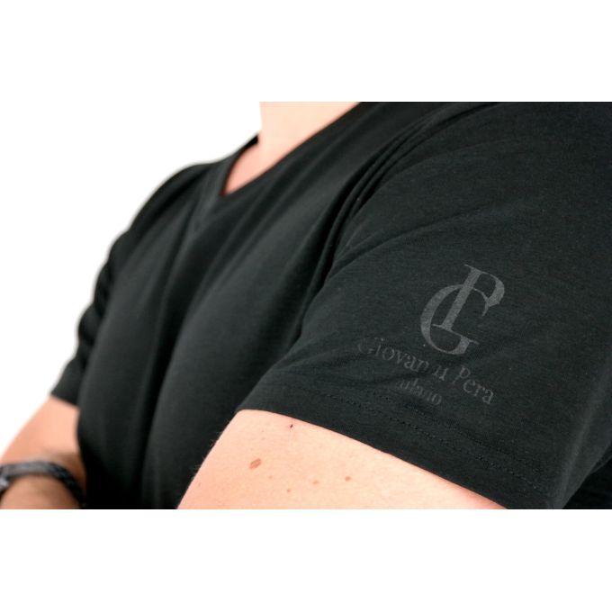 GIOVANNI PERA T-shirt męski czarny w serek TGP110 gładki | Sklep GriShop.eu | Koszulki