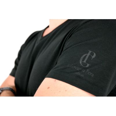 GIOVANNI PERA T-shirt męski czarny w serek TGP110 gładki | Sklep GriShop.eu | Koszulki