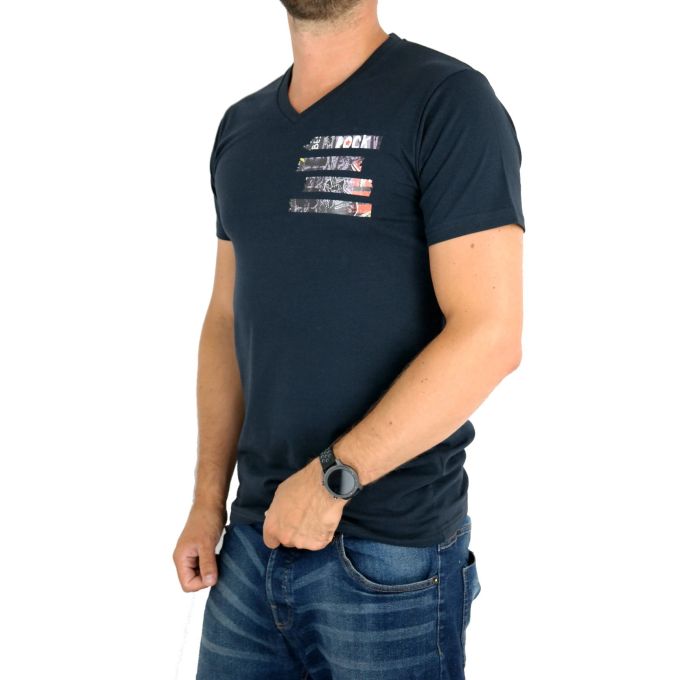 GIOVANNI PERA T-shirt męski granatowy TGP64 serek, rock | Grishop | Koszulki