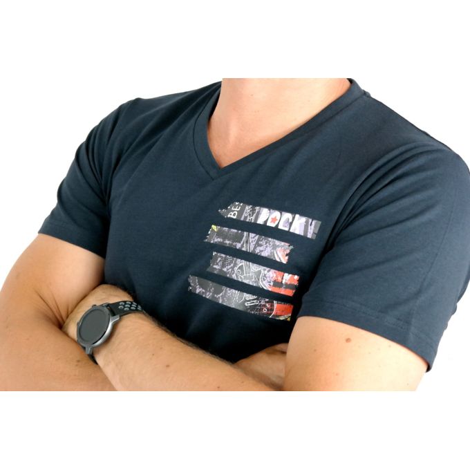 GIOVANNI PERA T-shirt męski granatowy TGP64 serek, rock | Grishop | Koszulki