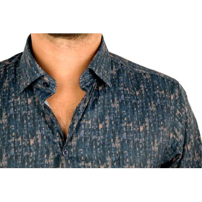 DANIEL BESSI Koszula męska fb551 granat brąz, efekt jedwabiu | Sklep GriShop.eu | Koszule