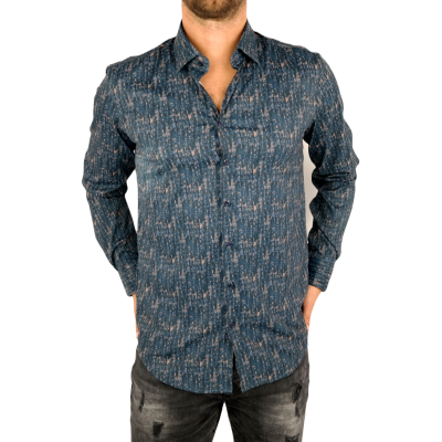 DANIEL BESSI Koszula męska fb551 granat brąz, efekt jedwabiu | Sklep GriShop.eu | Koszule