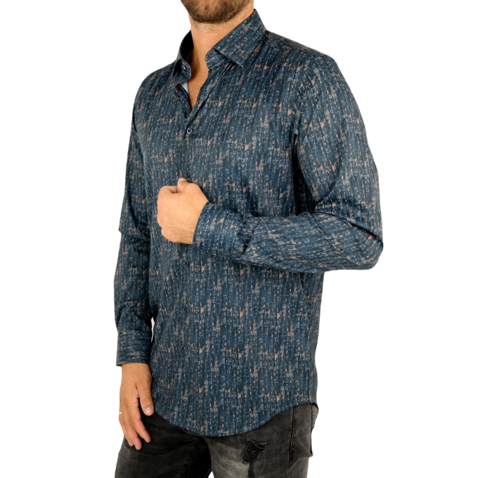 DANIEL BESSI Koszula męska fb551 granat brąz, efekt jedwabiu | Sklep GriShop.eu | Koszule