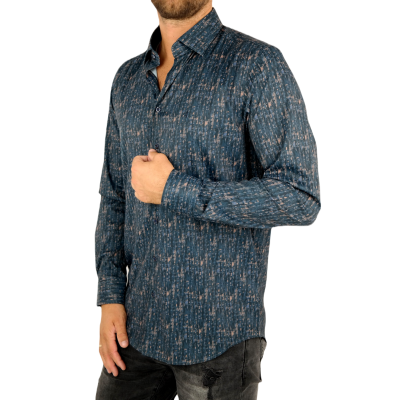 DANIEL BESSI Koszula męska fb551 granat brąz, efekt jedwabiu | Sklep GriShop.eu | Koszule