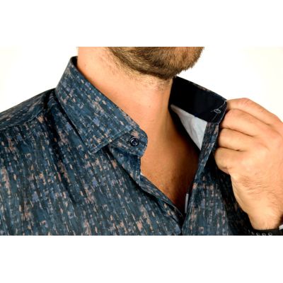 DANIEL BESSI Koszula męska fb551 granat brąz, efekt jedwabiu | Sklep GriShop.eu | Koszule