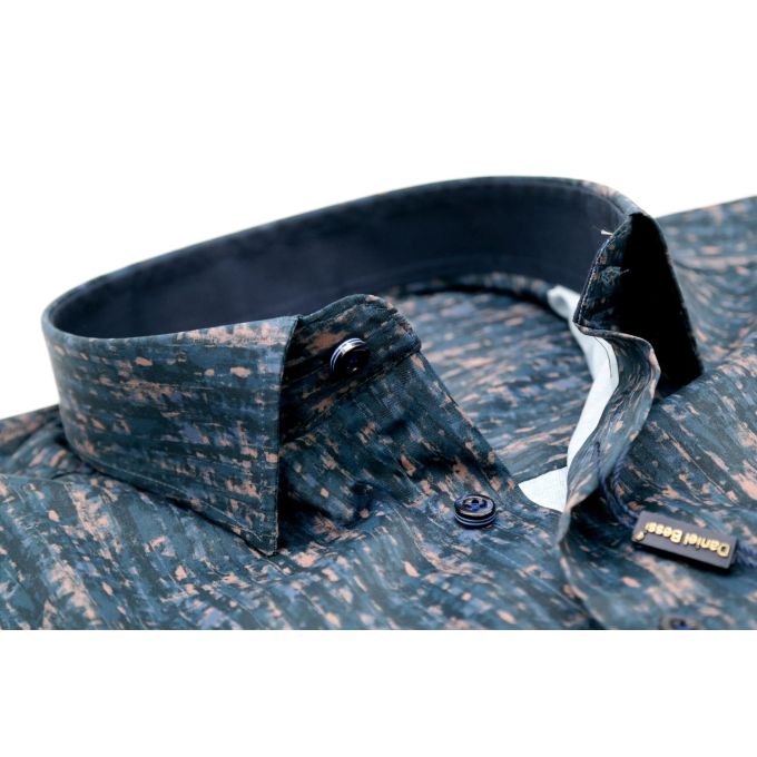 DANIEL BESSI Koszula męska fb551 granat brąz, efekt jedwabiu | Sklep GriShop.eu | Koszule