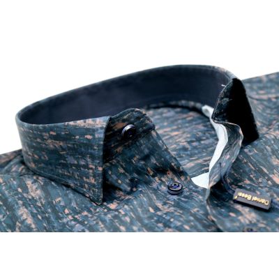 DANIEL BESSI Koszula męska fb551 granat brąz, efekt jedwabiu | Sklep GriShop.eu | Koszule