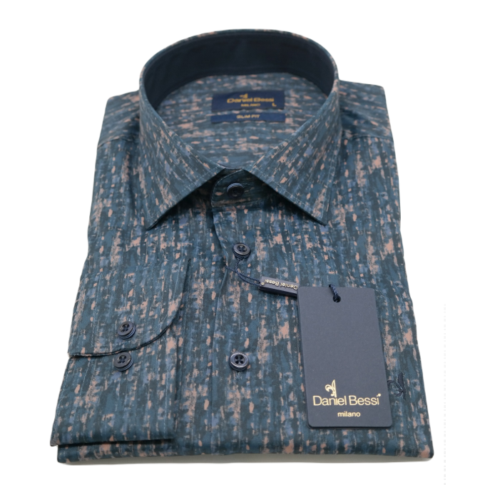 DANIEL BESSI Koszula męska fb551 granat brąz, efekt jedwabiu | Sklep GriShop.eu | Koszule