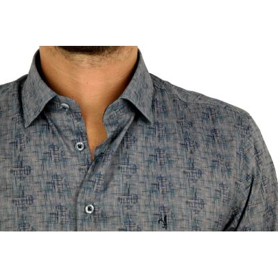 DANIEL BESSI Koszula męska fb555 granat beż, efekt jedwabiu | Sklep GriShop.eu | Koszule