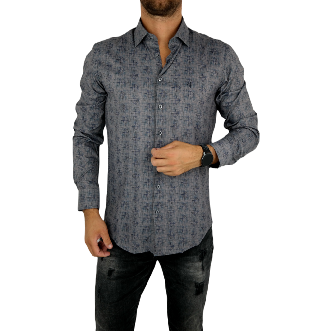 DANIEL BESSI Koszula męska fb555 granat beż, efekt jedwabiu | Sklep GriShop.eu | Koszule