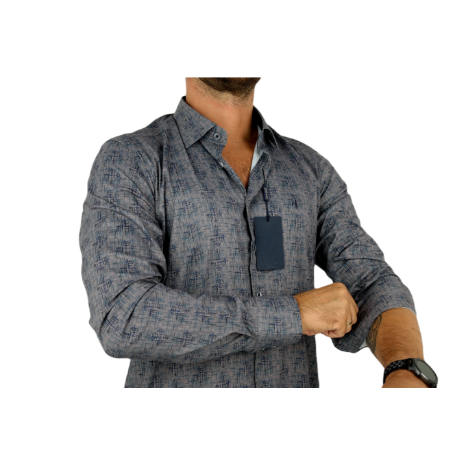 DANIEL BESSI Koszula męska fb555 granat beż, efekt jedwabiu | Sklep GriShop.eu | Koszule