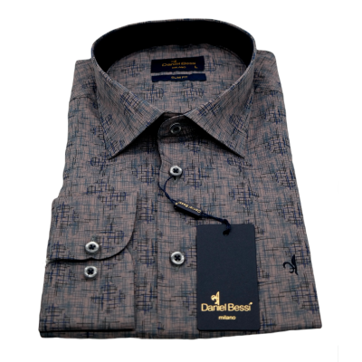 DANIEL BESSI Koszula męska fb555 granat beż, efekt jedwabiu | Sklep GriShop.eu | Koszule