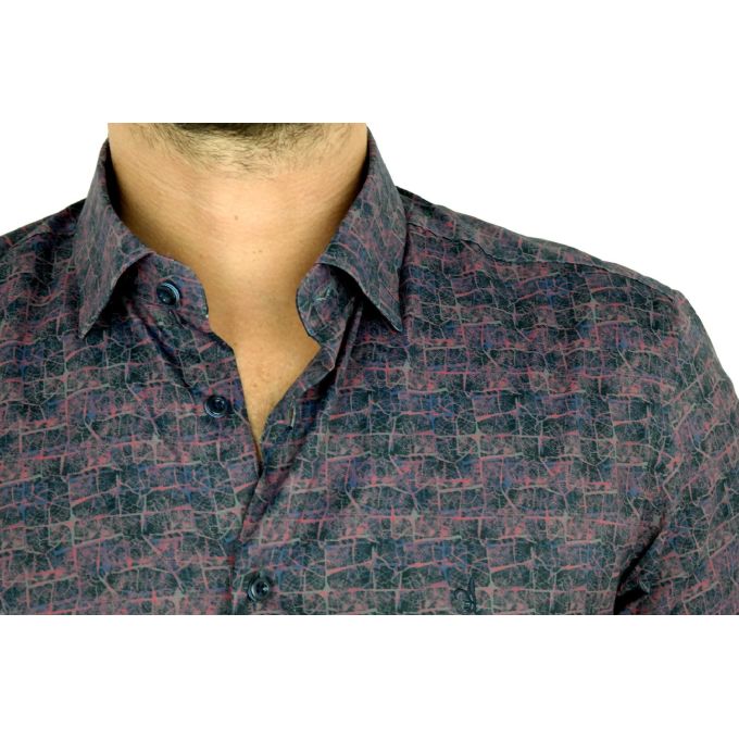 DANIEL BESSI Koszula męska fb557 czerwona drobny wzór, efekt jedwabiu | Sklep GriShop.eu | Koszule