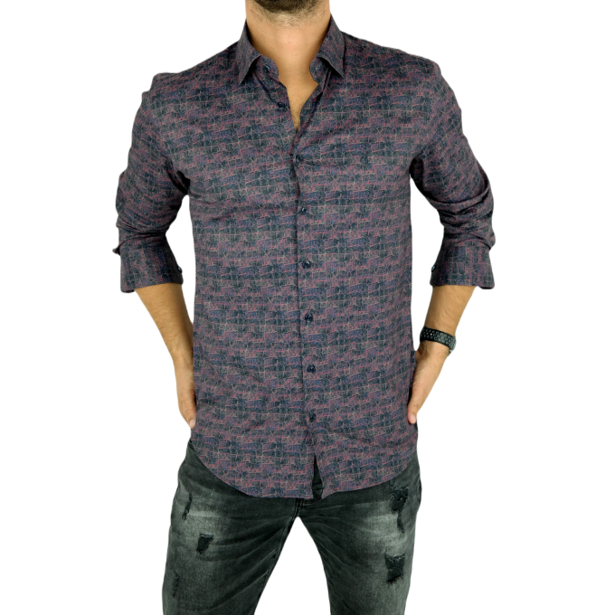 DANIEL BESSI Koszula męska fb557 czerwona drobny wzór, efekt jedwabiu | Sklep GriShop.eu | Koszule