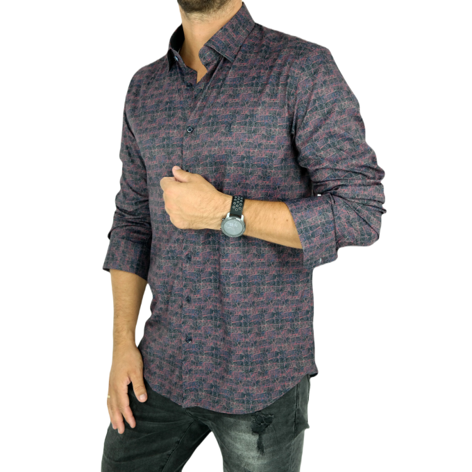 DANIEL BESSI Koszula męska fb557 czerwona drobny wzór, efekt jedwabiu | Sklep GriShop.eu | Koszule