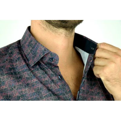 DANIEL BESSI Koszula męska fb557 czerwona drobny wzór, efekt jedwabiu | Sklep GriShop.eu | Koszule