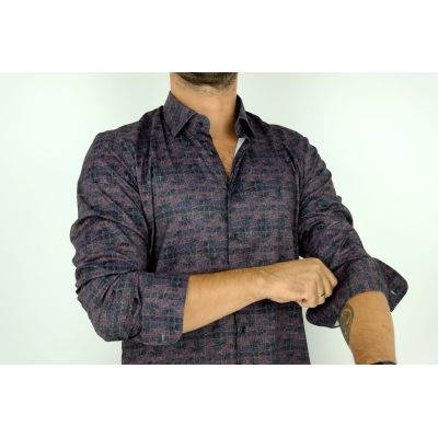 DANIEL BESSI Koszula męska fb557 czerwona drobny wzór, efekt jedwabiu | Sklep GriShop.eu | Koszule