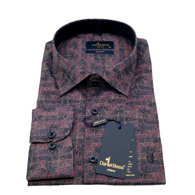 DANIEL BESSI Koszula męska fb557 czerwona drobny wzór, efekt jedwabiu | Sklep GriShop.eu | Koszule