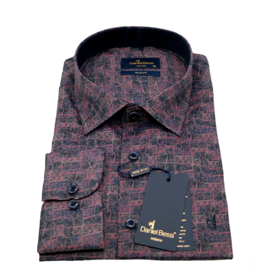 DANIEL BESSI Koszula męska fb557 czerwona drobny wzór, efekt jedwabiu | Sklep GriShop.eu | Koszule