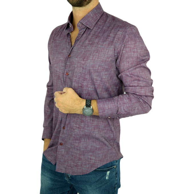 DANIEL BESSI Koszula męska fb569 bordowa, efekt jedwabiu | Sklep GriShop.eu | Koszule