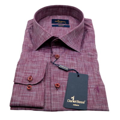 DANIEL BESSI Koszula męska fb569 bordowa, efekt jedwabiu | Sklep GriShop.eu | Koszule