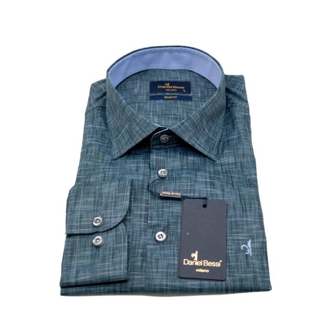 DANIEL BESSI Koszula męska fb564 zielona wzór, efekt jedwabiu | Sklep GriShop.eu | Koszule