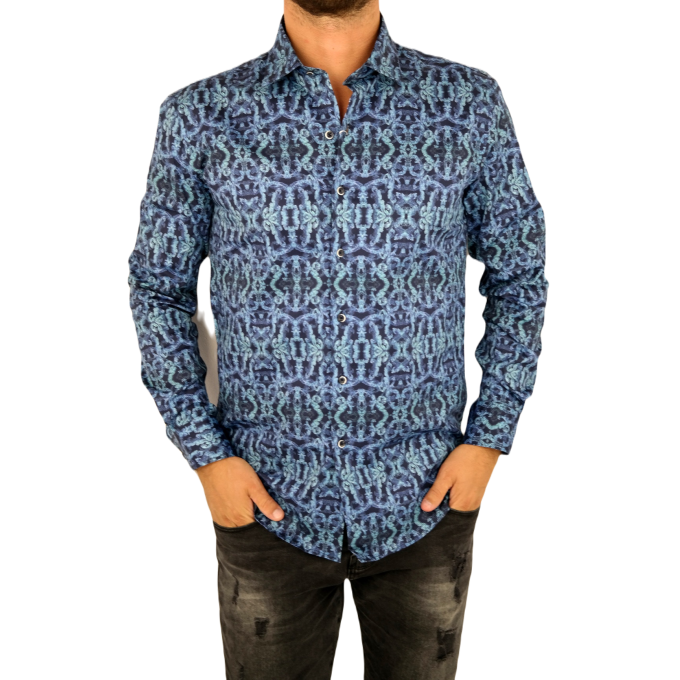 MCQUEEN Koszula męska granatowa MC071 niebieski wzór | Sklep GriShop.eu | Koszule