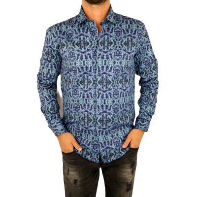 MCQUEEN Koszula męska granatowa MC071 niebieski wzór | Sklep GriShop.eu | Koszule