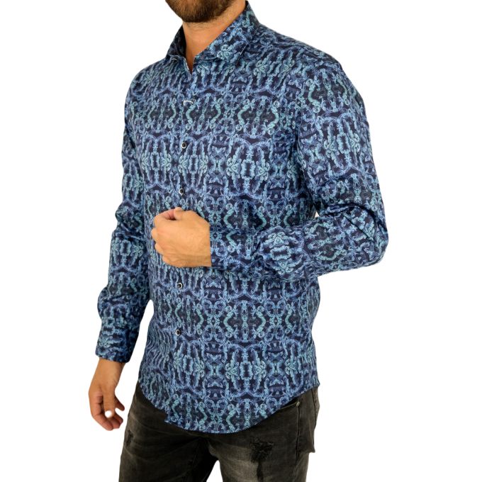 MCQUEEN Koszula męska granatowa MC071 niebieski wzór | Sklep GriShop.eu | Koszule