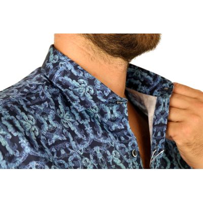 MCQUEEN Koszula męska granatowa MC071 niebieski wzór | Sklep GriShop.eu | Koszule