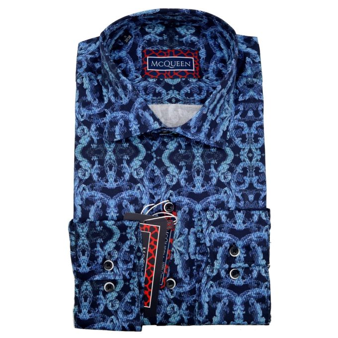 MCQUEEN Koszula męska granatowa MC071 niebieski wzór | Sklep GriShop.eu | Koszule