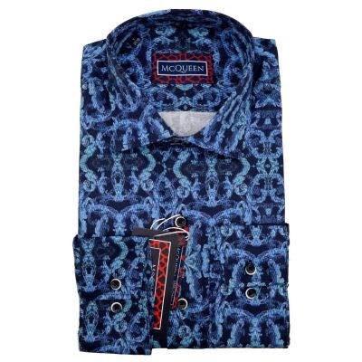 MCQUEEN Koszula męska granatowa MC071 niebieski wzór | Sklep GriShop.eu | Koszule