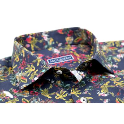 MCQUEEN Koszula męska granatowa MC072 kolorowe kwiaty, zwierzęta | Sklep GriShop.eu | Koszule
